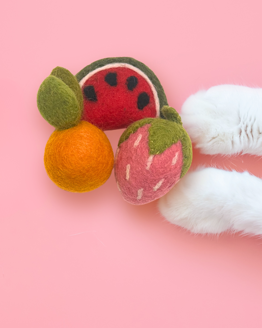 Fruit salad catnip oil infused wool cat toys (set of 3)
