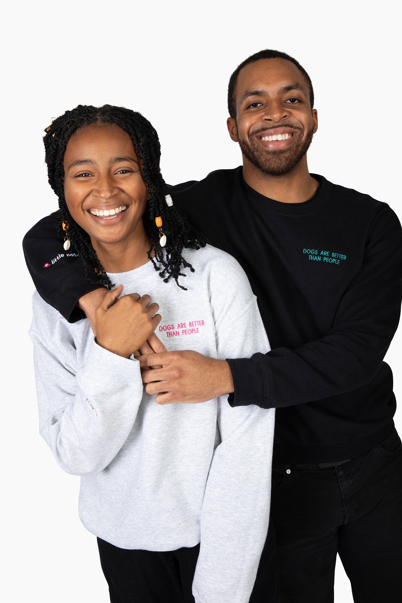 Dogs are better than people sweatshirt - grey with pink embroidery