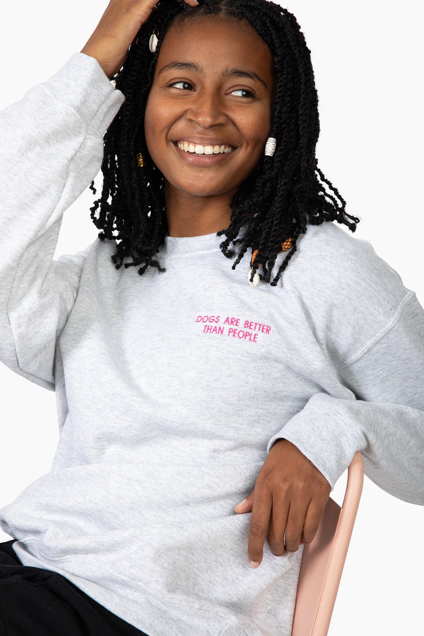 Dogs are better than people sweatshirt - grey with pink embroidery
