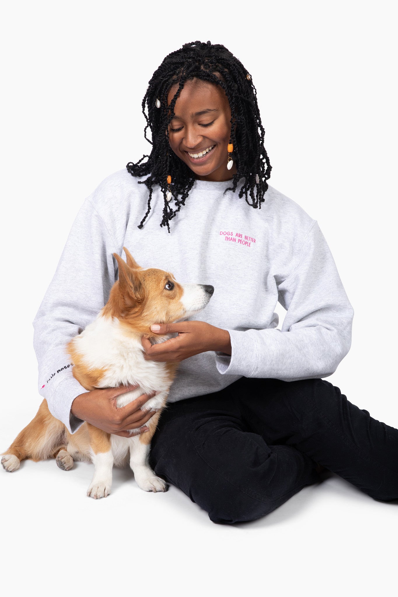 Dogs are better than people sweatshirt - grey with pink embroidery