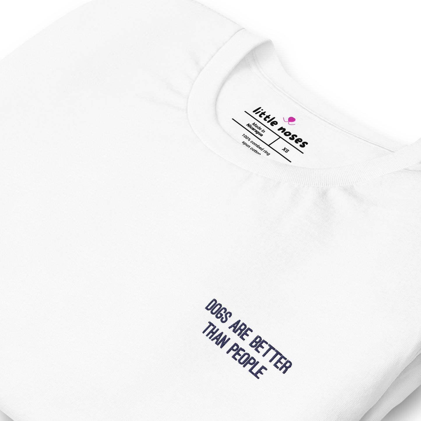 Dogs are better than people tshirt - white with navy embroidery