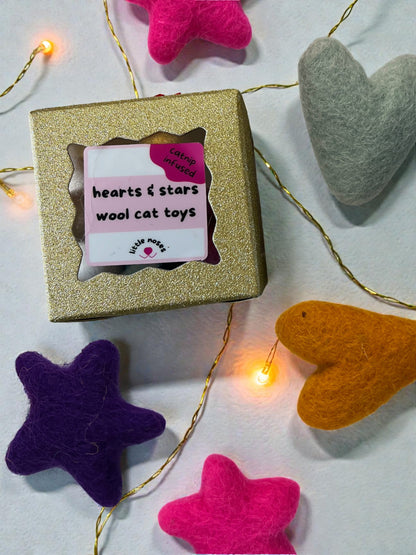 Wool catnip hearts and stars ornament