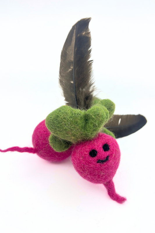 Beet cat toy with feather