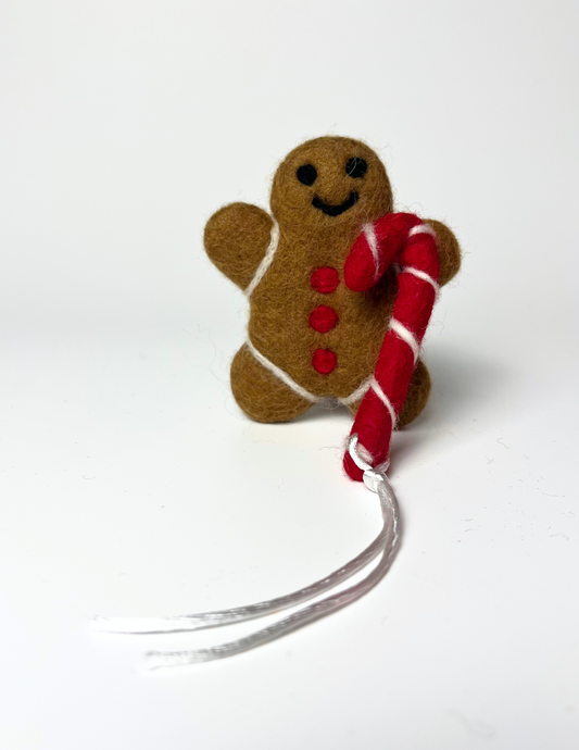 Gingerbread man and candy cane wool catnip toy
