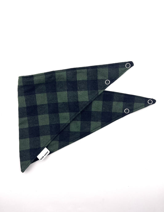 Green and black flannel pet bandana