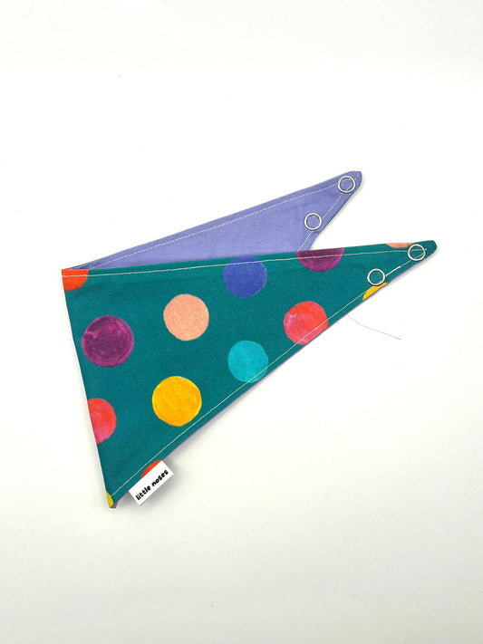 Teal dots reversible pet bandana