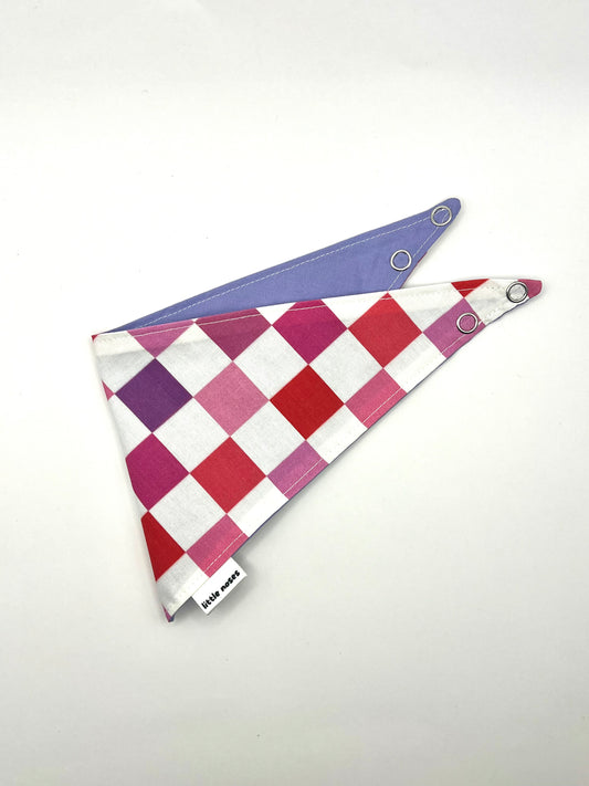 Pink and purple checks reversible pet bandana