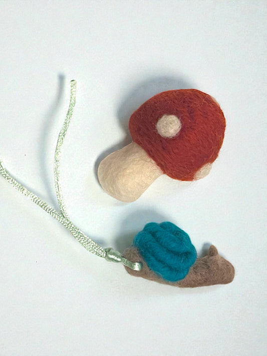 Mushroom and snail catnip oil infused wool cat toys (set of 2)
