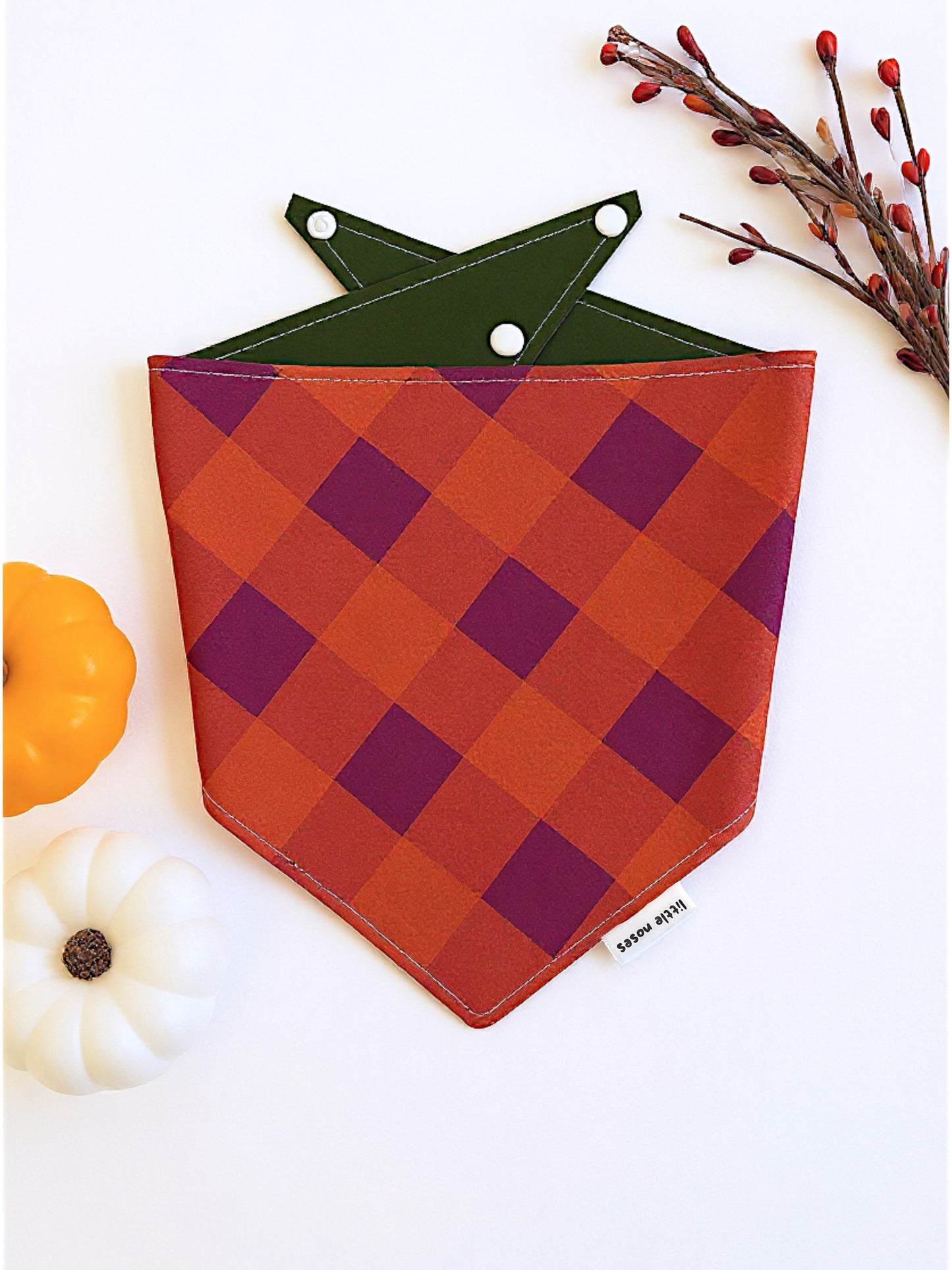 Pink and orange plaid reversible pet bandana