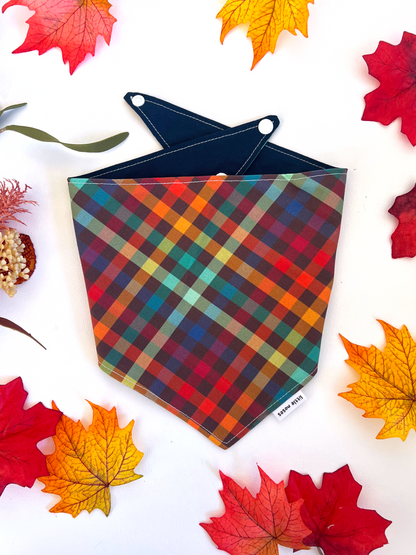 Rainbow fall plaid reversible pet bandana