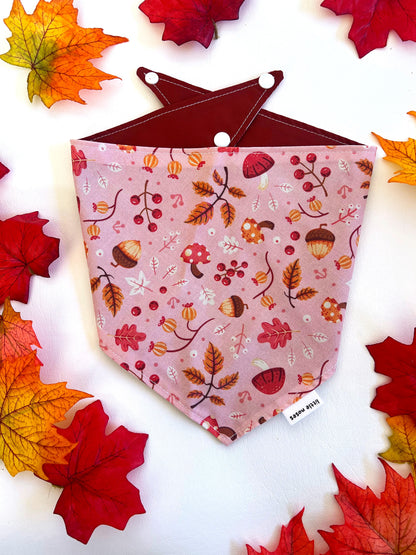 Pink leaves and acorns reversible pet bandana