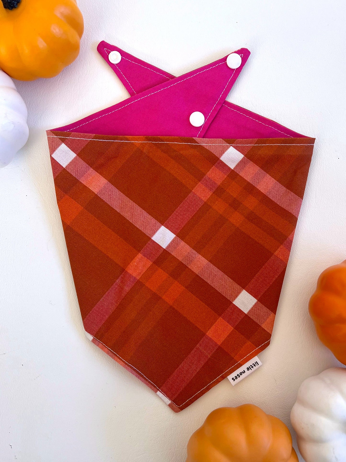 Deep orange plaid reversible pet bandana
