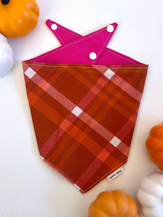 Deep orange plaid reversible pet bandana
