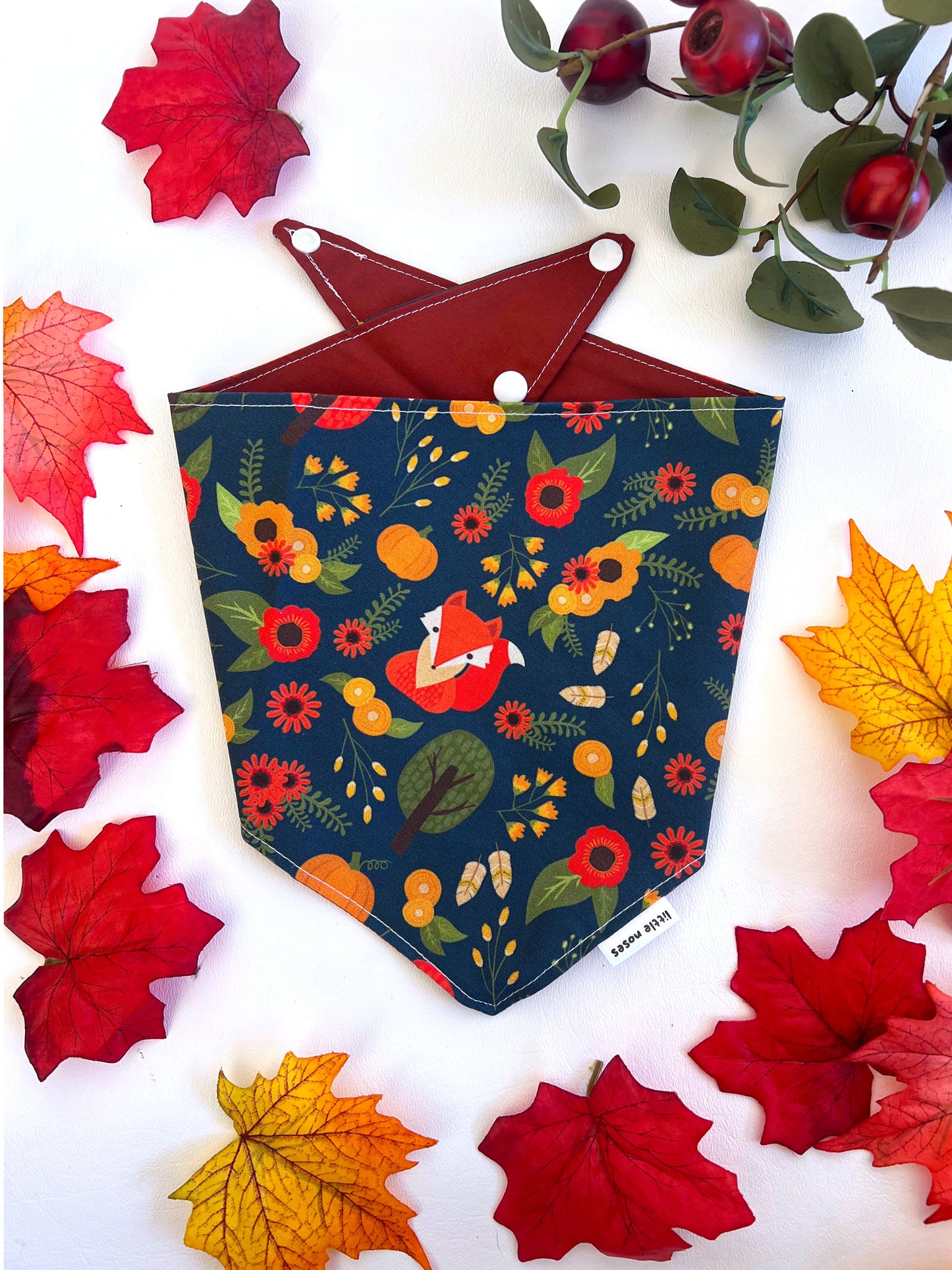 Foxy fall reversible pet bandana