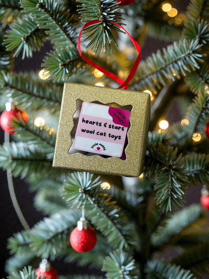 Wool catnip hearts and stars ornament