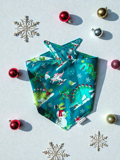 Holiday dino flannel pet bandana