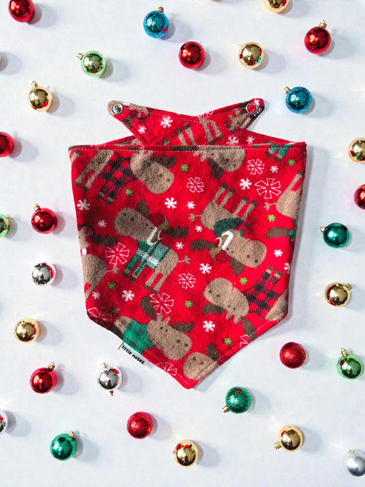 Holiday reindeer flannel pet bandana