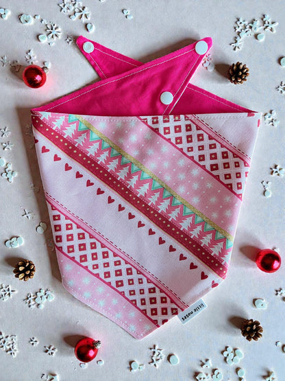 Pink holiday reversible pet bandana