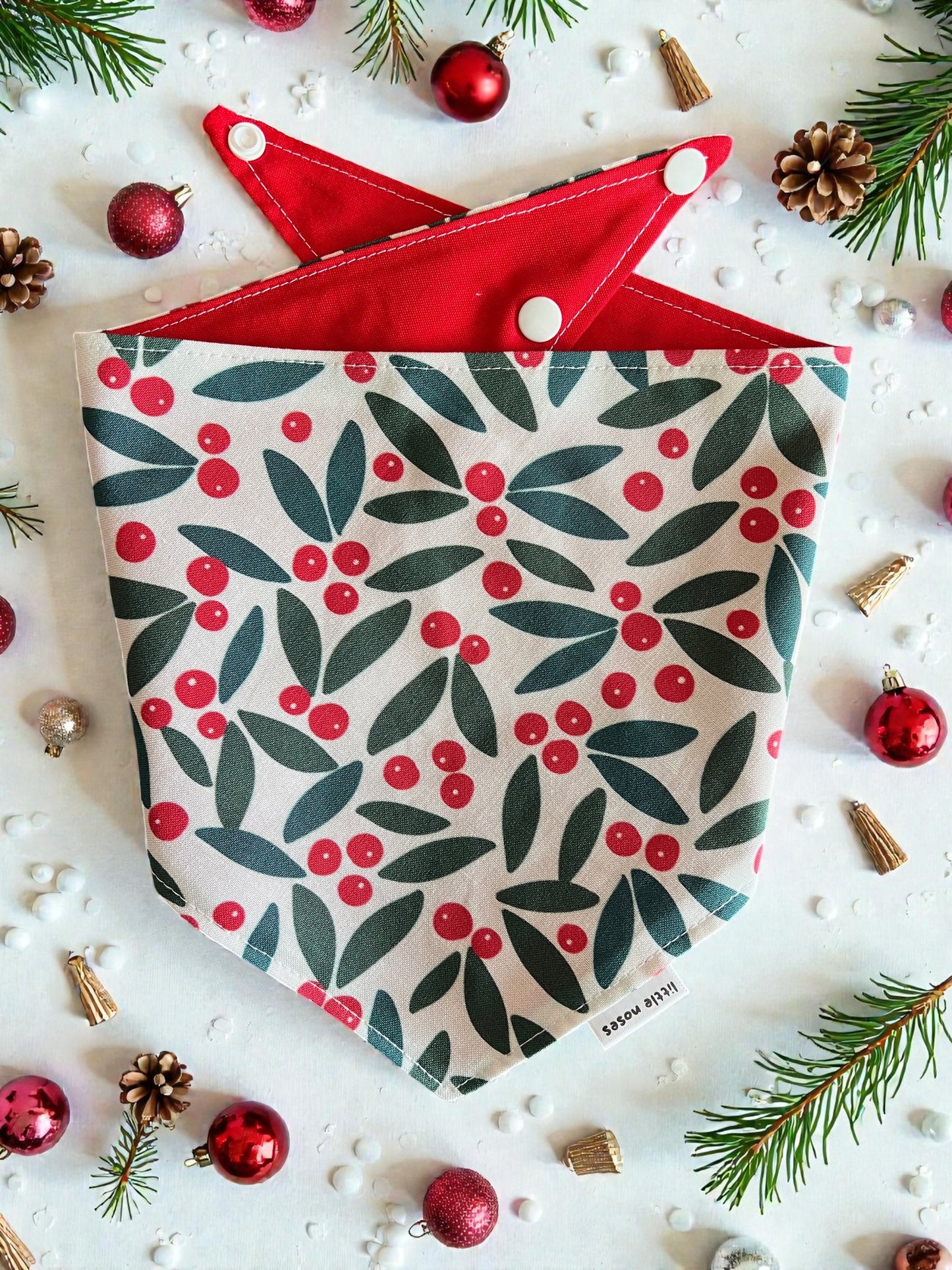 Holly berries reversible pet bandana