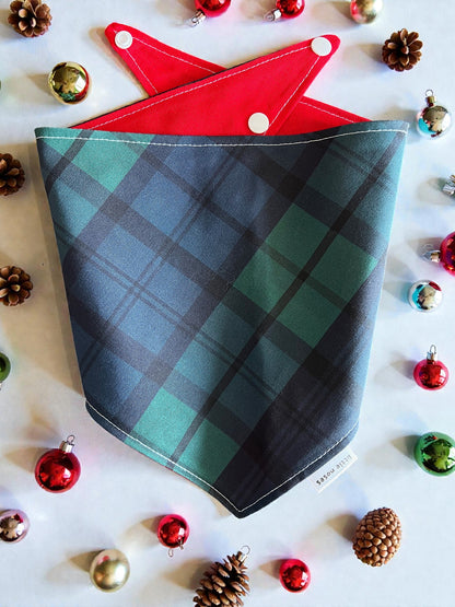 Green and blue plaid reversible pet bandana