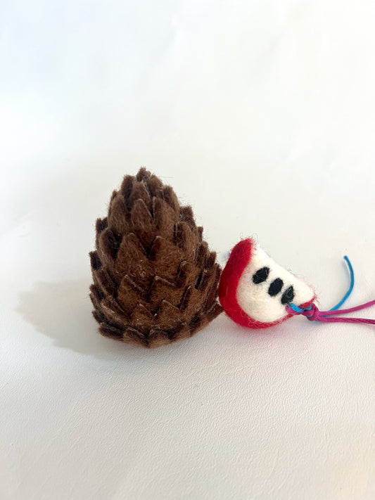 Pinecone and apple slice - set of 2 wool catnip toys