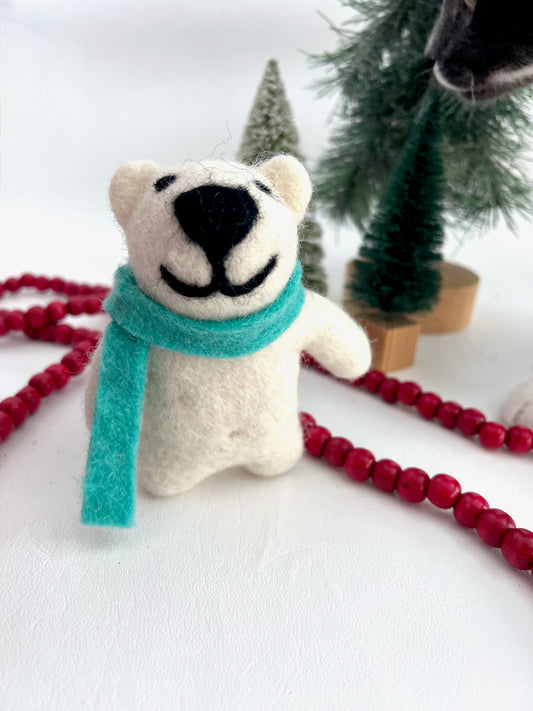 Holiday bear wool pet toy