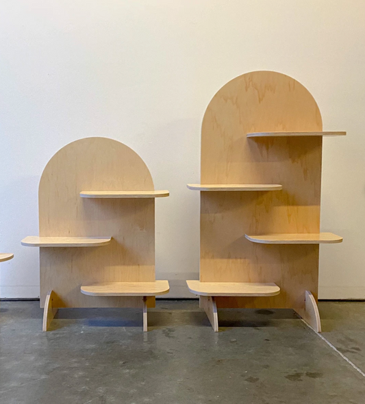 Tabletop wooden display shelves