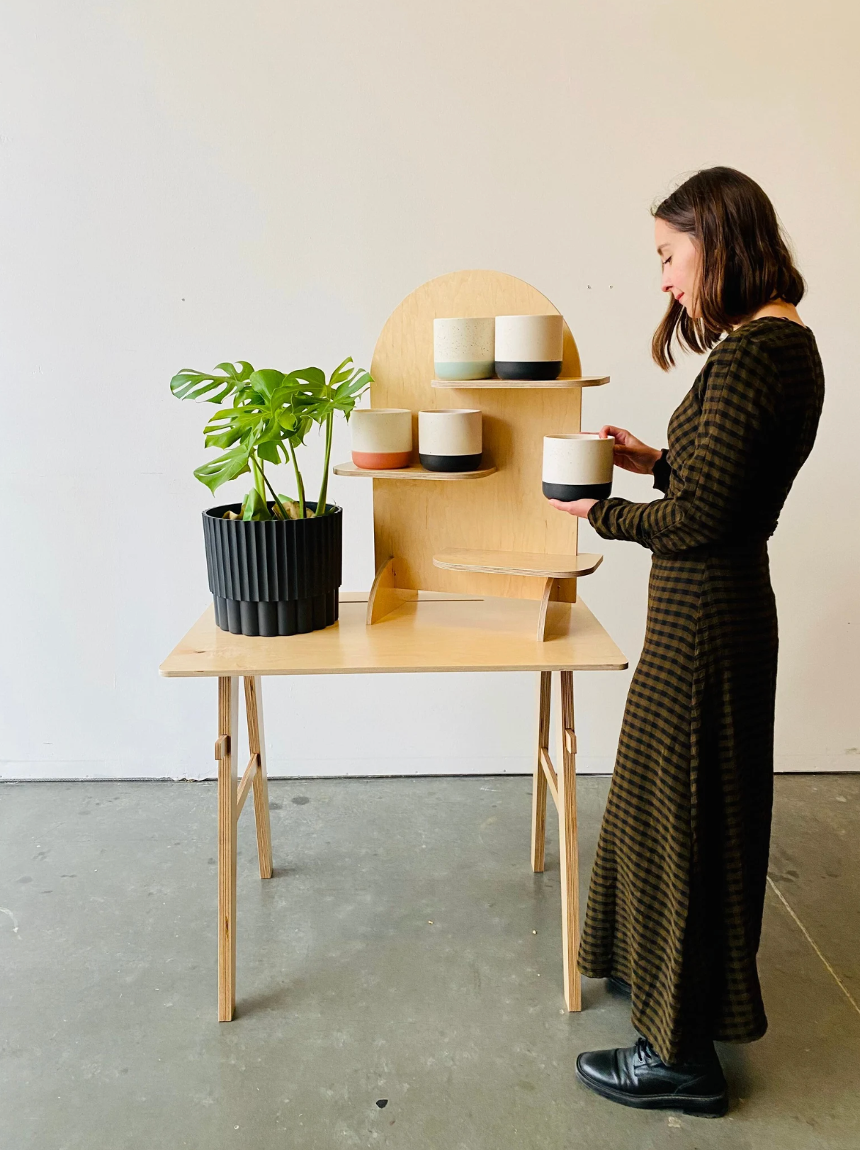 Tabletop wooden display shelves