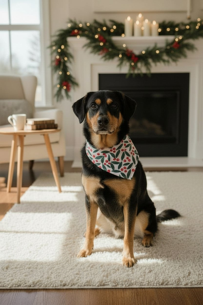 Holly berries reversible pet bandana