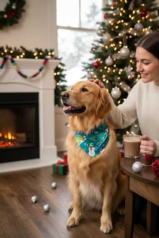 Holiday dino flannel pet bandana