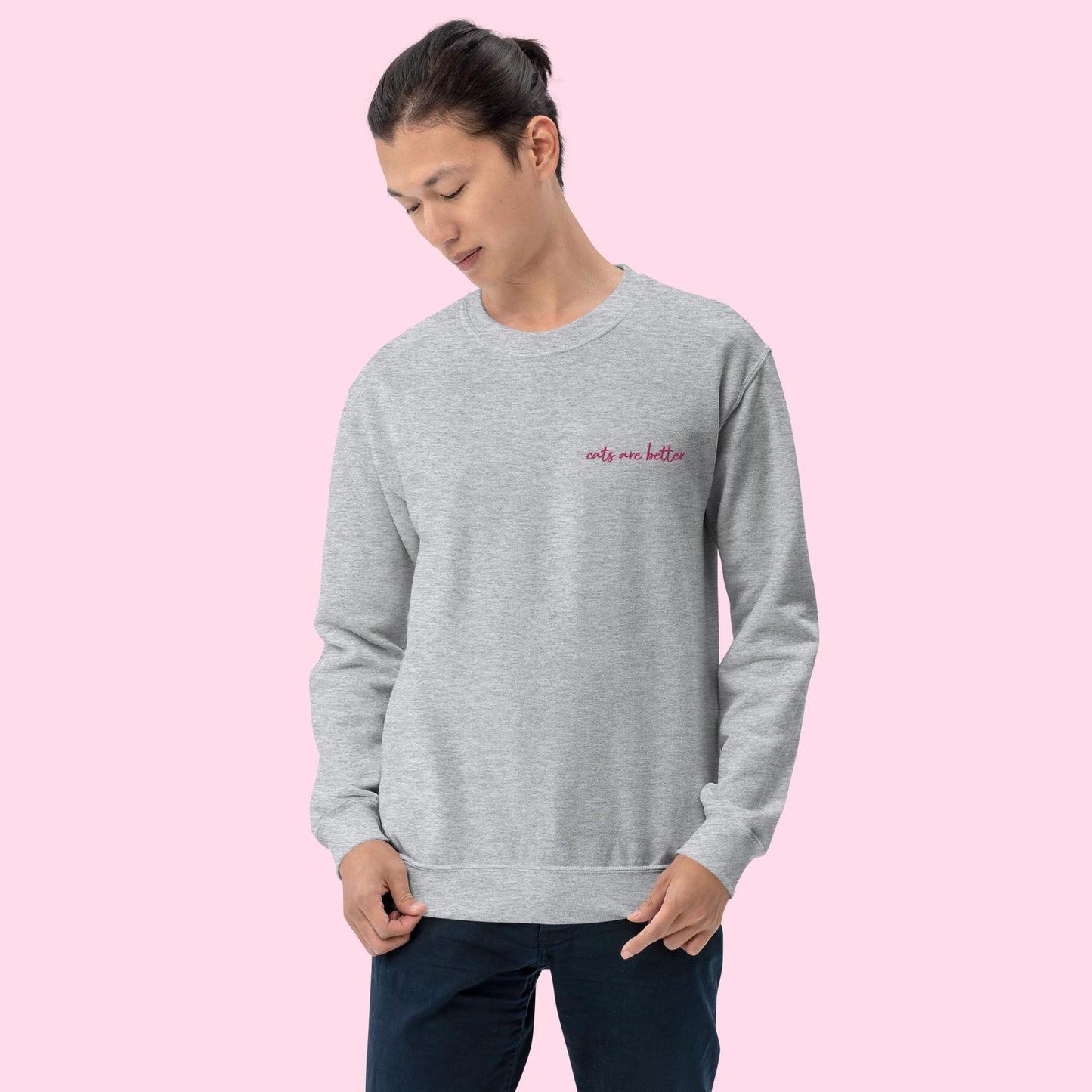 Cats are better sweatshirt - grey with pink embroidery